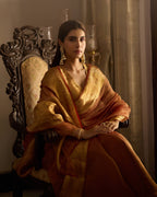 Svara Rust Orange Solid Crushed Tissue Saree