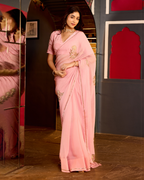 Ehsas Powder Pink Handcrafted Chiffon Saree