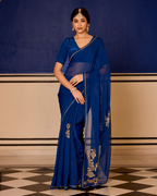 Abha Blue Handcrafted Chiffon Saree