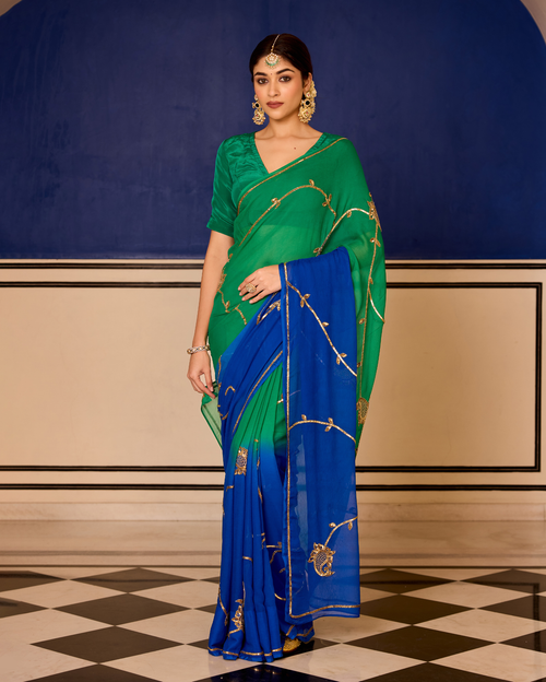 Chahat Green Handcrafted Chiffon Saree