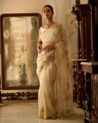 Yashoda Cream Handcrafted Pure Tissue Saree