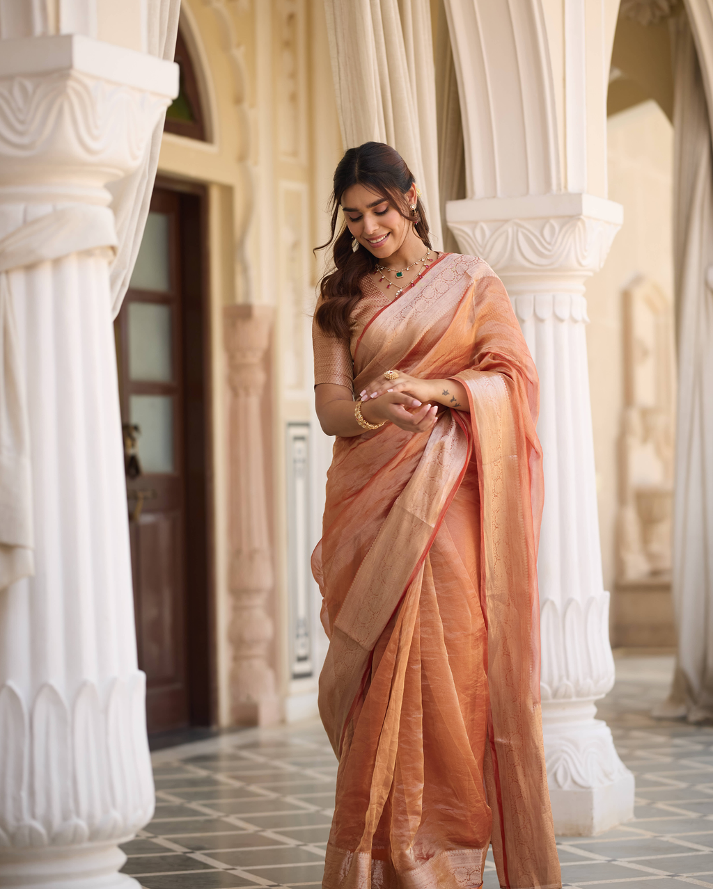 Resham Orange Solid Pure Tissue Saree