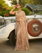 Sanyogita Beige Handcrafted Pure Tissue Saree