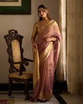 Raqaabat Pink Solid Crushed Tissue Saree