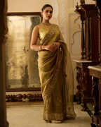 Ahilya Golden Metallic Green Handcrafted Pure Tissue Saree