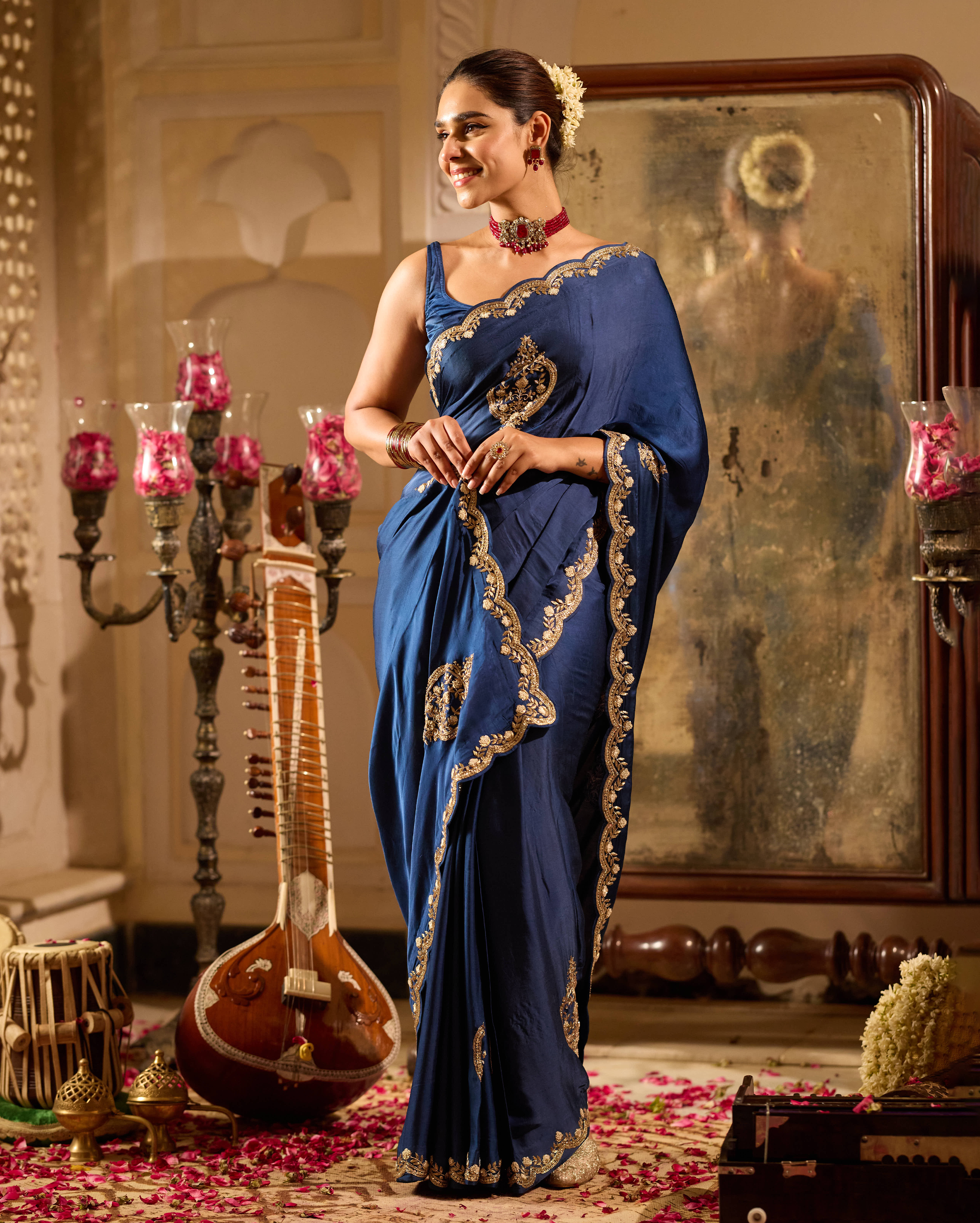 Fidaa Blue Handcrafted Satin Saree