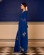 Abha Blue Handcrafted Chiffon Saree