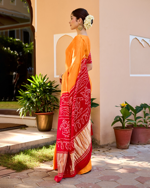 Chandan Yellow Gajji Silk Bandhej Saree