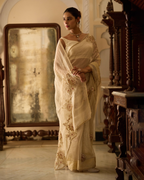 Yashoda Cream Handcrafted Pure Tissue Saree