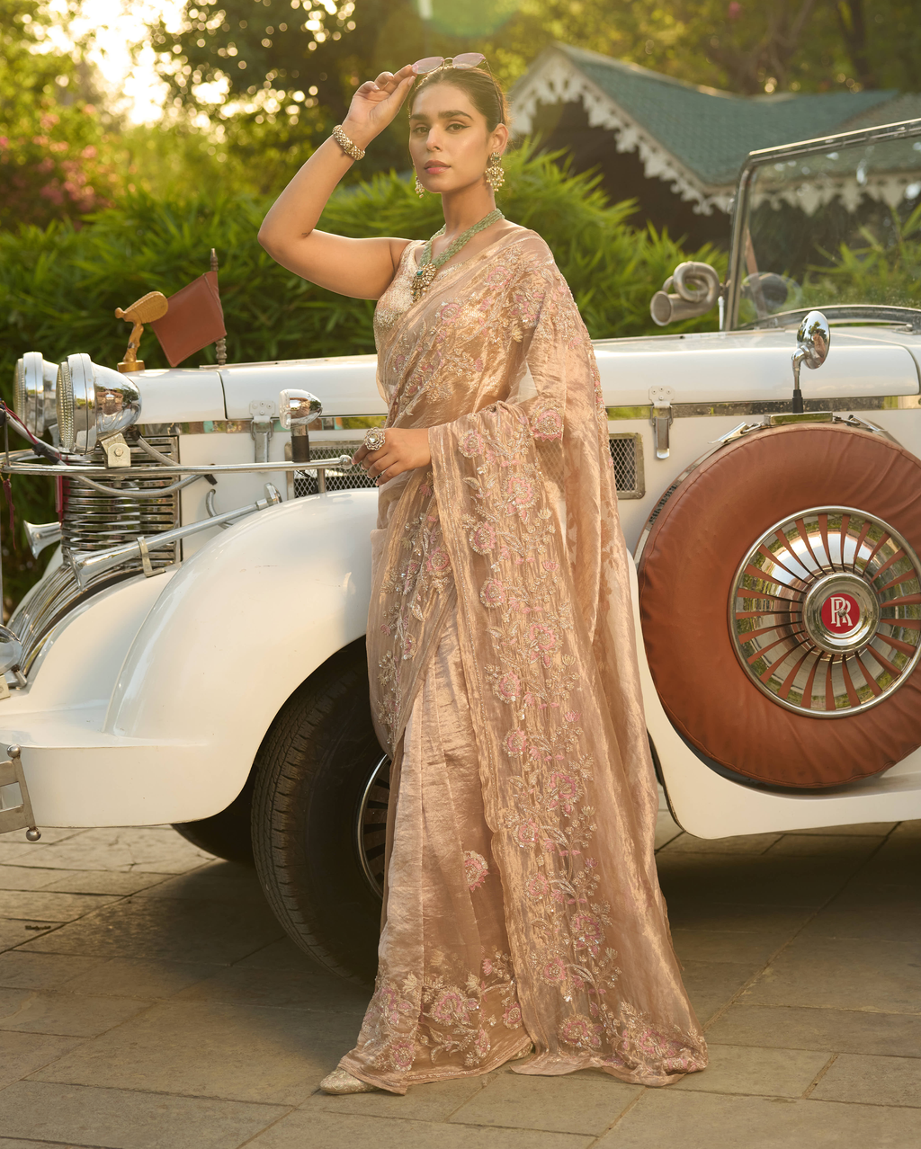 Sanyogita Beige Handcrafted Pure Tissue Saree