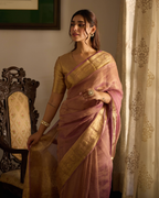 Raqaabat Pink Solid Crushed Tissue Saree