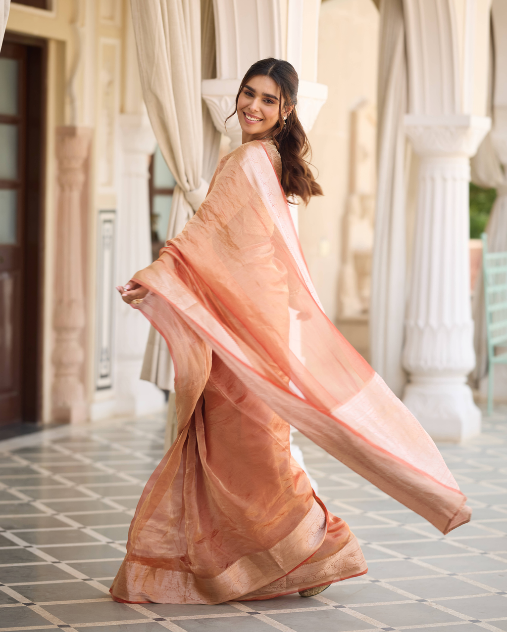 Resham Orange Solid Pure Tissue Saree