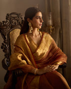 Svara Rust Orange Solid Crushed Tissue Saree