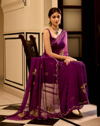 Mudita Purple Handcrafted Chiffon Saree