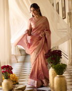 Teja Pink Handcrafted Tissue Saree