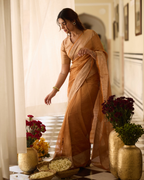 Kiranika Orange Handcrafted Tissue Saree