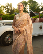 Sanyogita Beige Handcrafted Pure Tissue Saree