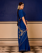 Abha Blue Handcrafted Chiffon Saree
