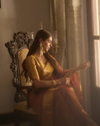 Svara Rust Orange Solid Crushed Tissue Saree