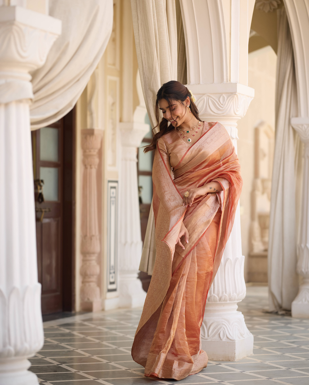 Resham Orange Solid Pure Tissue Saree