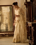 Yashoda Cream Handcrafted Pure Tissue Saree