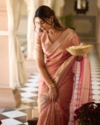 Teja Pink Handcrafted Tissue Saree