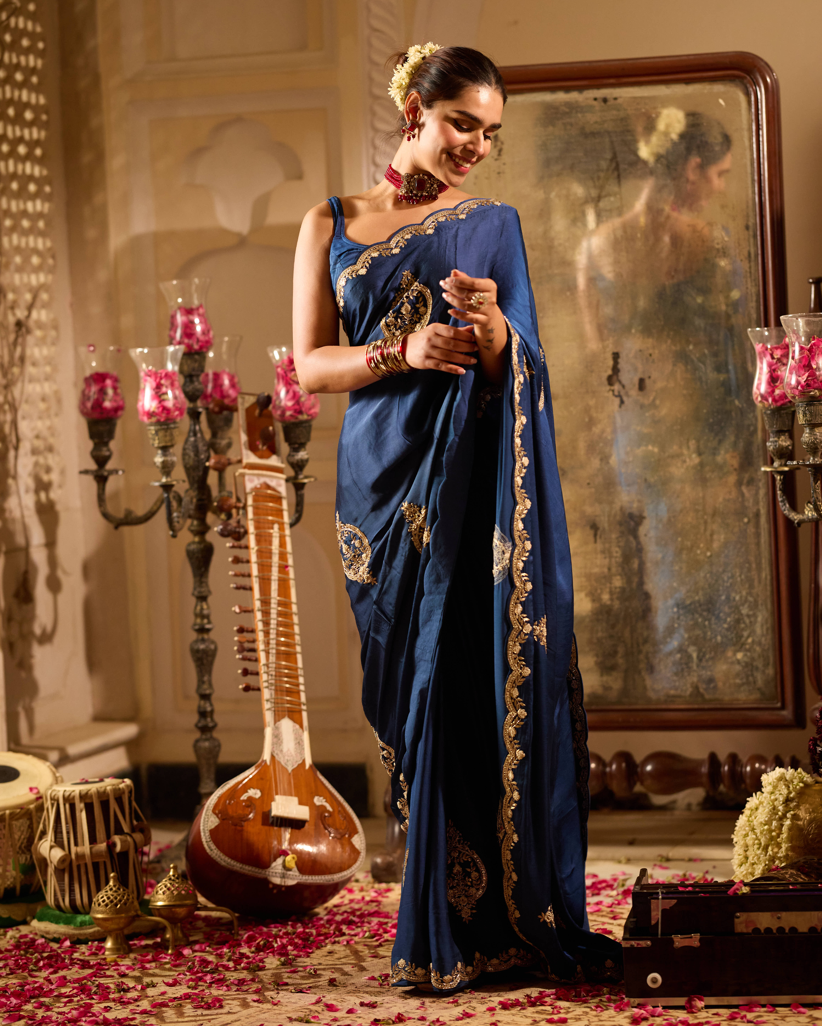 Fidaa Blue Handcrafted Satin Saree