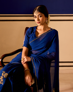 Abha Blue Handcrafted Chiffon Saree