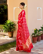 Kumkum Red Gajji Silk Bandhej Saree