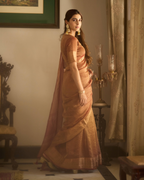Hima Brown Solid Crushed Tissue Saree
