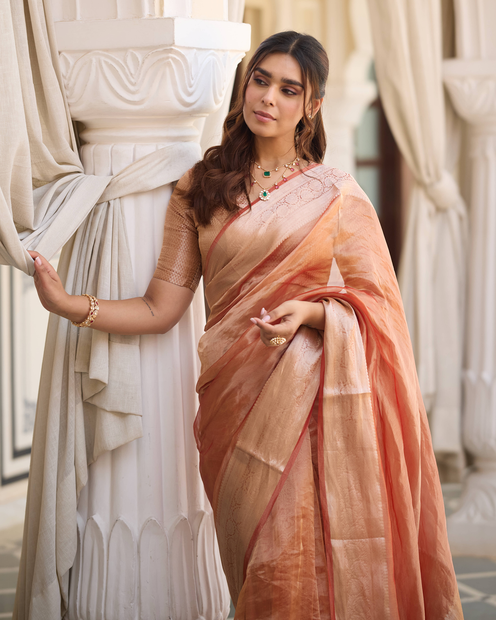 Resham Orange Solid Pure Tissue Saree