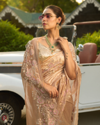 Sanyogita Beige Handcrafted Pure Tissue Saree