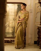 Ahilya Golden Metallic Green Handcrafted Pure Tissue Saree