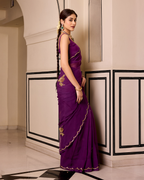 Mudita Purple Handcrafted Chiffon Saree