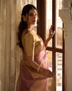 Raqaabat Pink Solid Crushed Tissue Saree