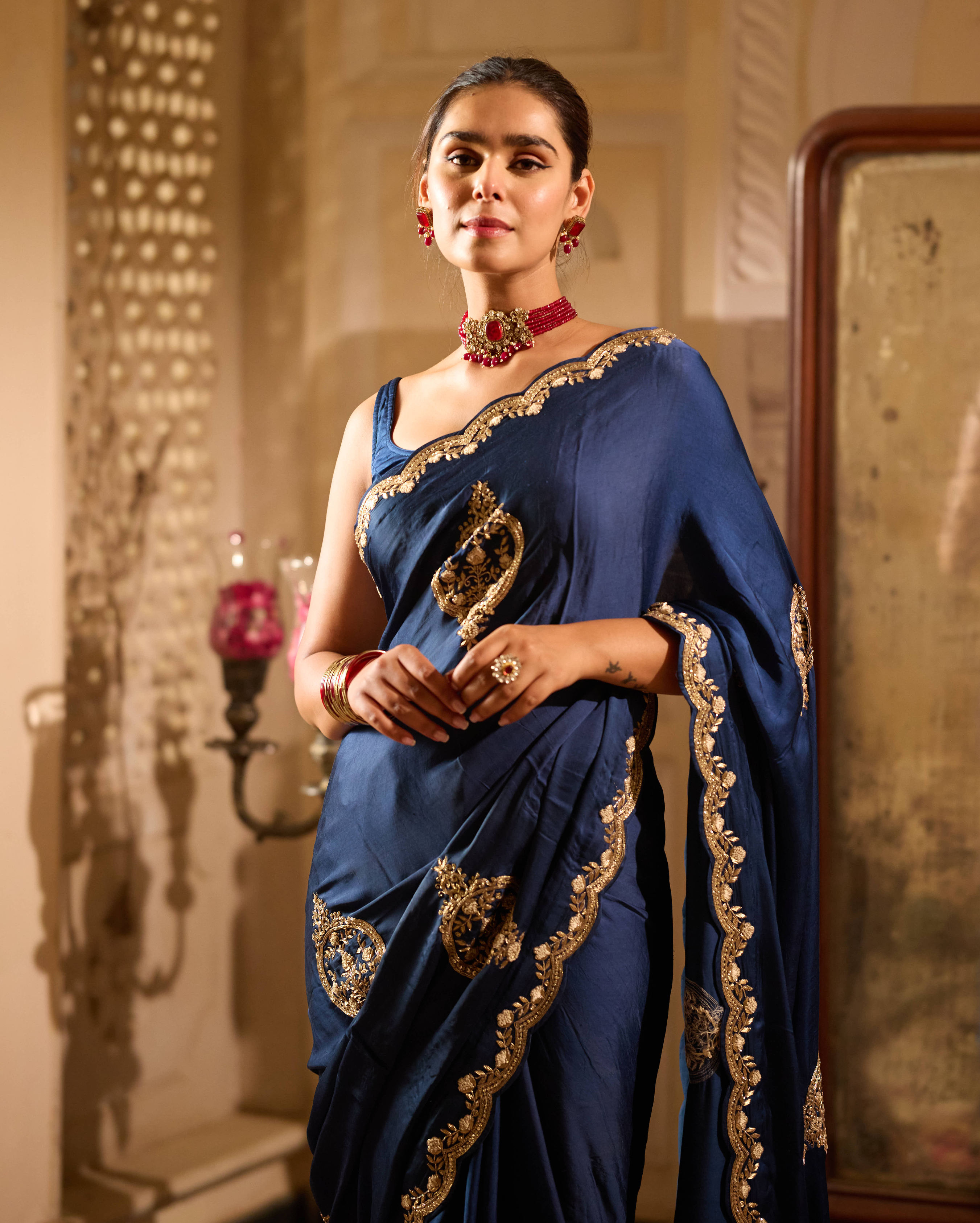 Fidaa Blue Handcrafted Satin Saree