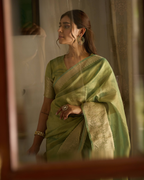 Nazara Green Solid Crushed Tissue Saree