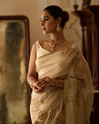 Yashoda Cream Handcrafted Pure Tissue Saree