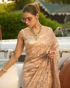 Sanyogita Beige Handcrafted Pure Tissue Saree