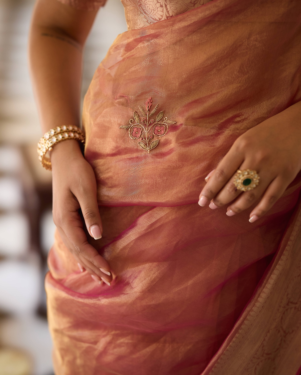 Teja Pink Handcrafted Tissue Saree