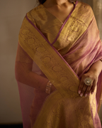 Raqaabat Pink Solid Crushed Tissue Saree