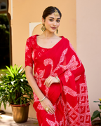 Kumkum Red Gajji Silk Bandhej Saree