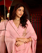 Ehsas Powder Pink Handcrafted Chiffon Saree