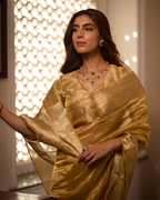 Vibha Golden Solid Pure Tissue Saree