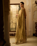 Ahilya Golden Metallic Green Handcrafted Pure Tissue Saree