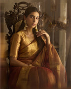 Svara Rust Orange Solid Crushed Tissue Saree