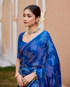 Mohini Blue Gajji Silk Bandhej Saree