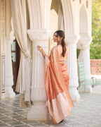 Resham Orange Solid Pure Tissue Saree