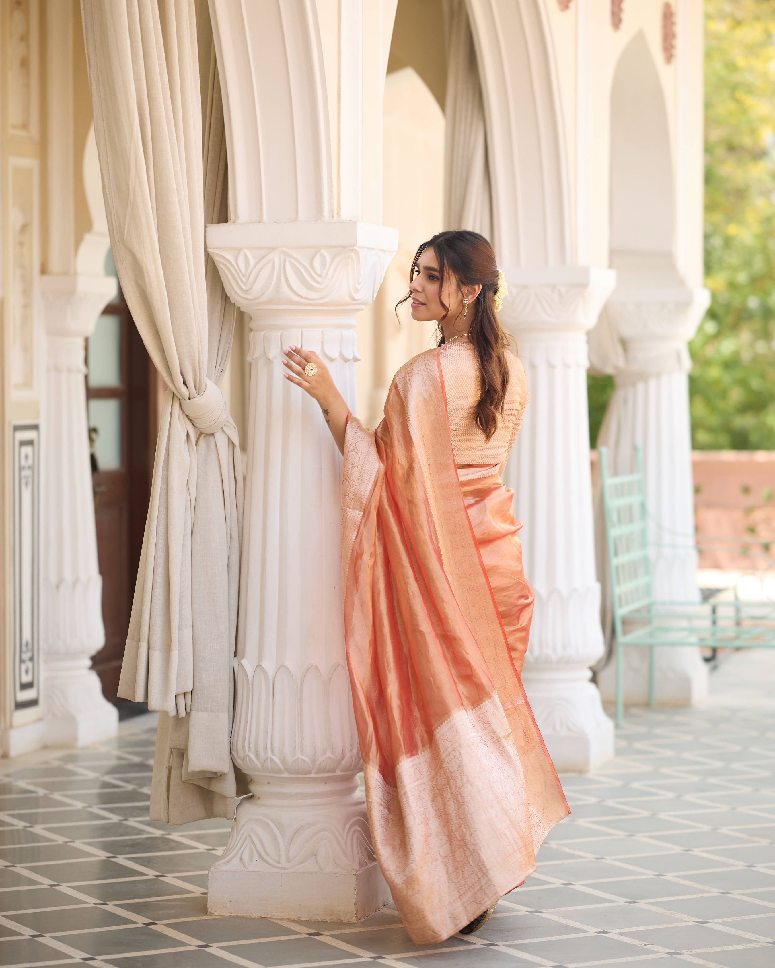 Resham Orange Solid Pure Tissue Saree