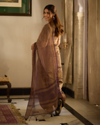 Vrishti Purple Solid Crushed Tissue Saree